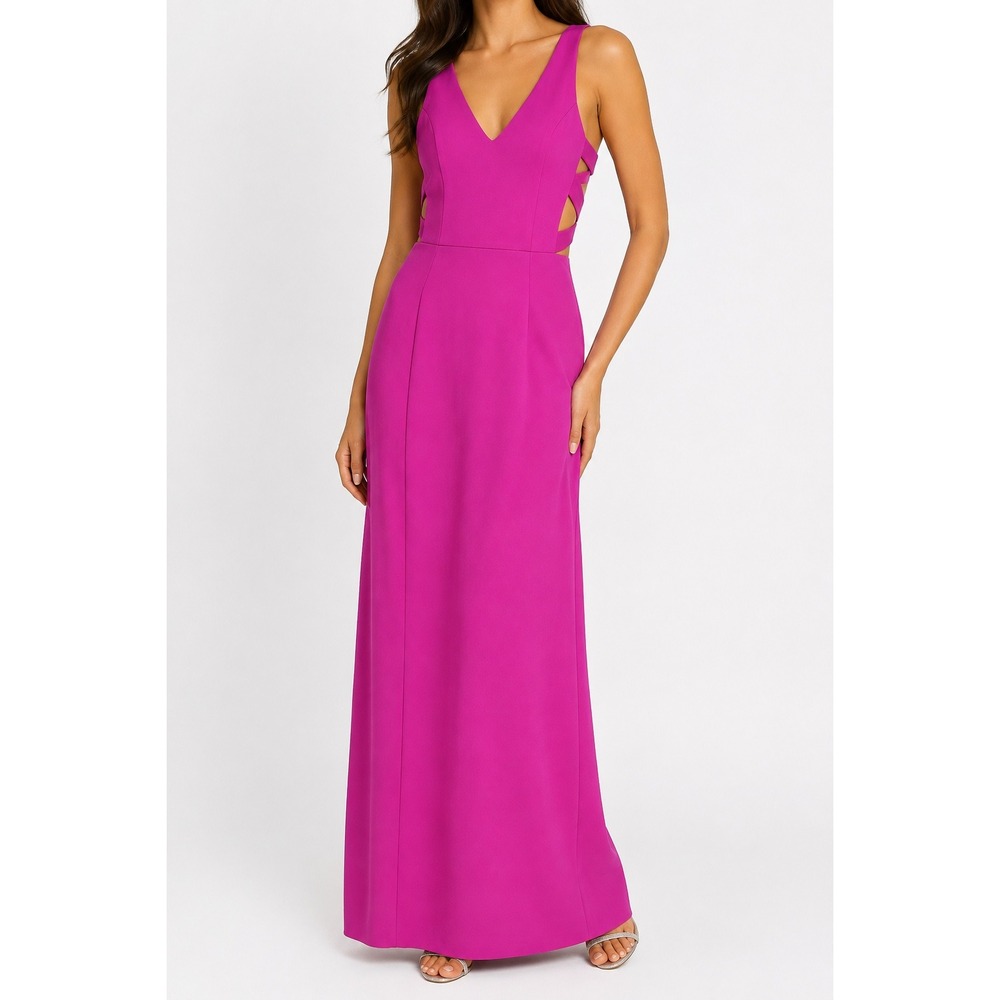 Xtraordinary Magenta Pink V-Neck Strappy Side Cutout Sleeveless Formal Dress